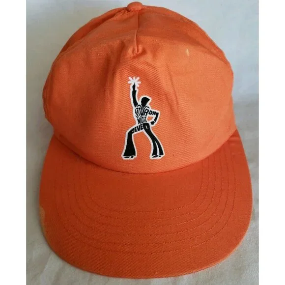 Vtg Saturday Night Fever Disco Hat Travolta Snapback Brow Flap Orange 70s USA